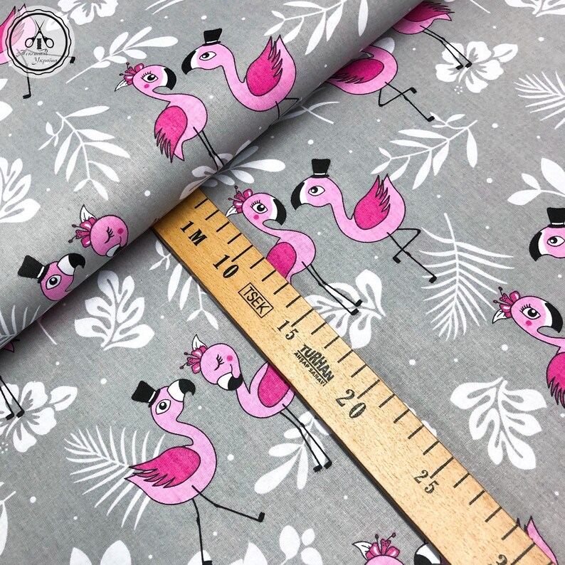 Pink flamingo fabric by the yard Organic cotton Tropical Etsy