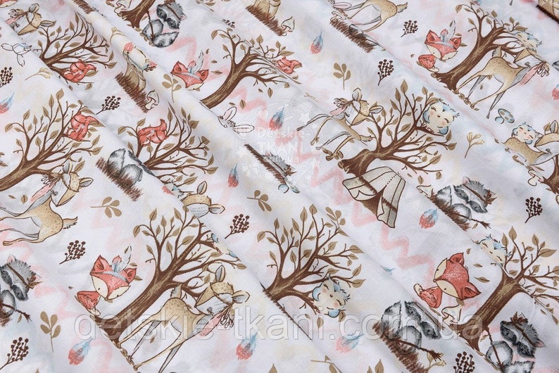 Woodland Cotton Fabric by the Yard Owl in Forest Ornament Etsy