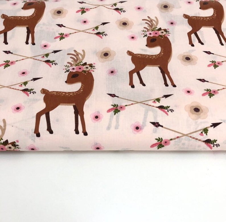 Deer fabric by the yard Deer with baby Deer in flowers Etsy