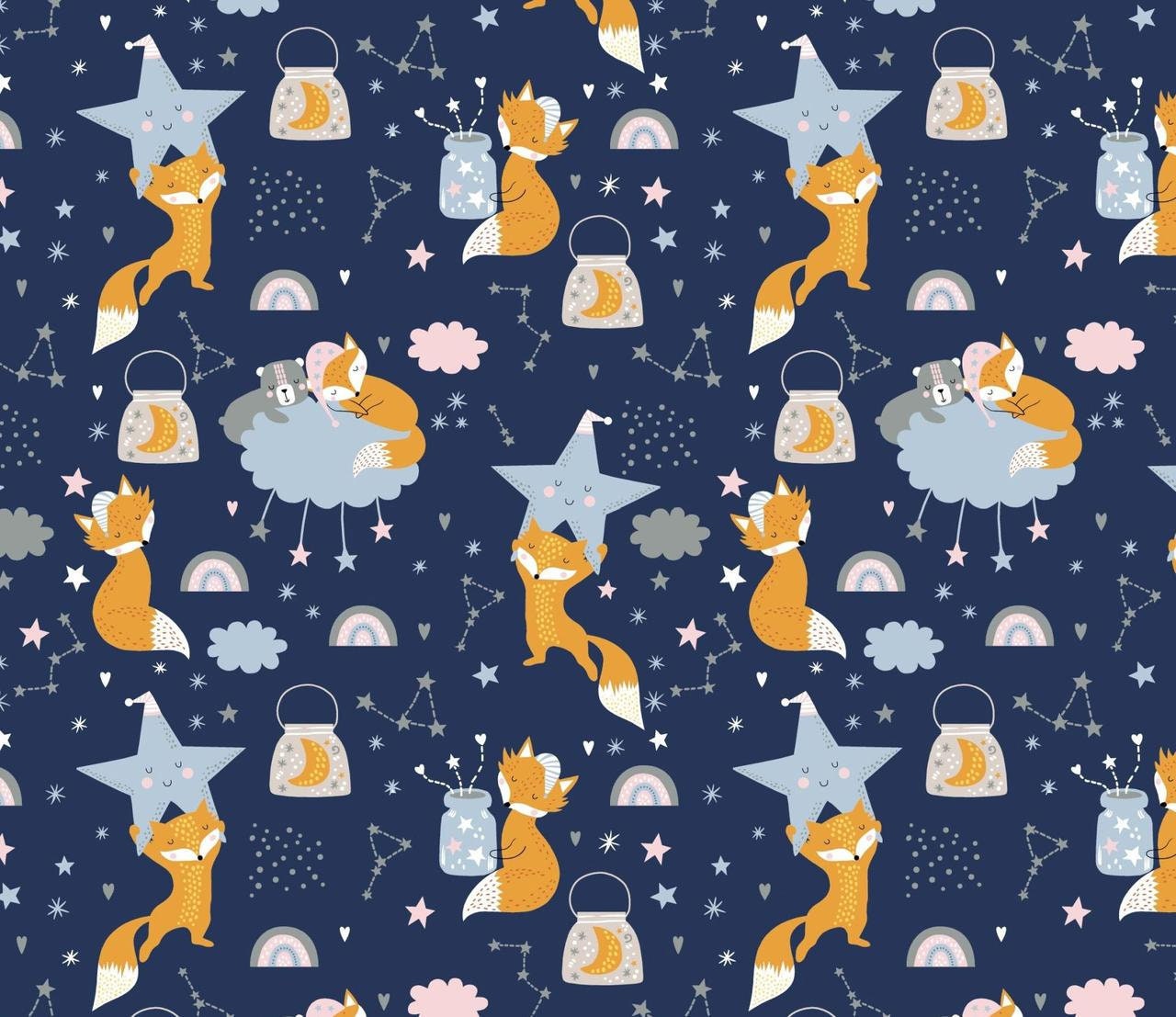 Fox Fabric by the Yard Cotton Fabric Moon and Stars Fabric Etsy