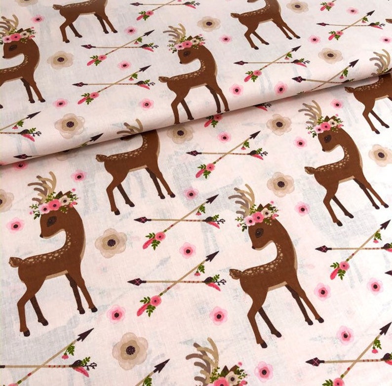 Deer fabric by the yard Deer with baby Deer in flowers Etsy