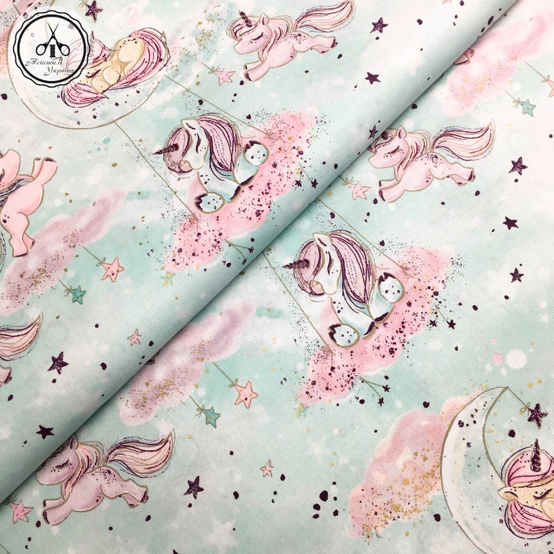 Unicorn fabric by the yard Unicorn on cloud fabric Moon and Etsy