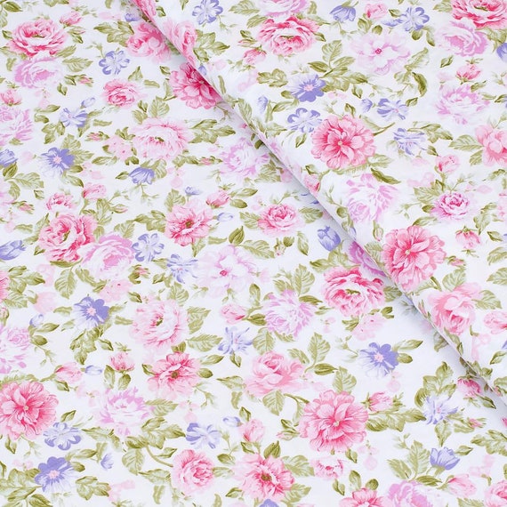 Pink Rose Fabric Cotton Fabric Fabric For Dress Romper Etsy
