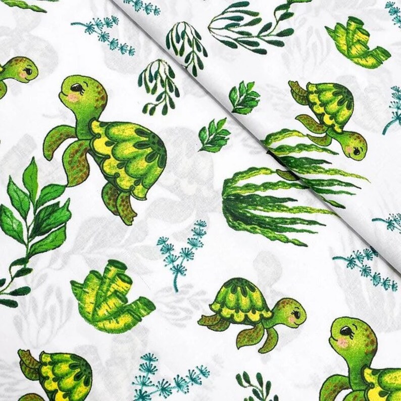 Turtles Fabric by the Yard Green Nursery Fabric Pure Cotton Etsy