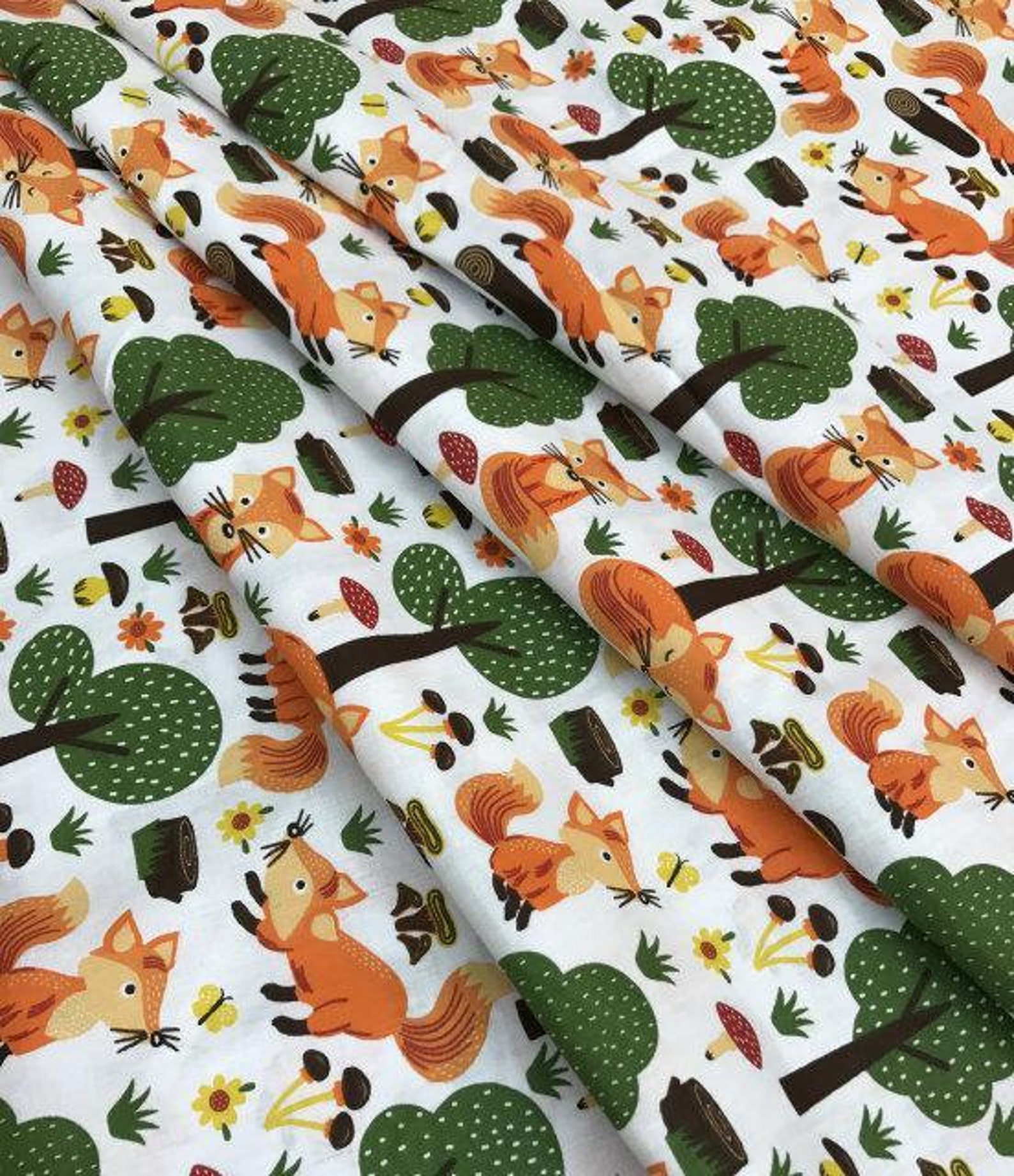 100 cotton Fox fabric in woodland By the yard Kids fabric Etsy