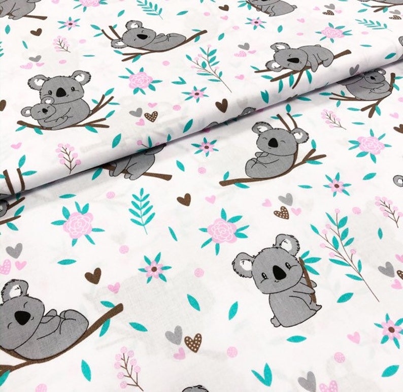 Koala bear fabric by the yard Cotton fabric nursery decor Etsy