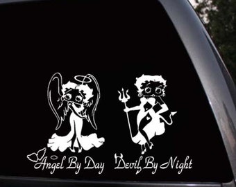 Betty Boop " Angel by Day Devil by Night " Car Truck Bumper Laptop Vinyl Decals Stickers