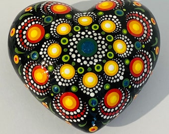 Hand-painted heart black with colorful dots