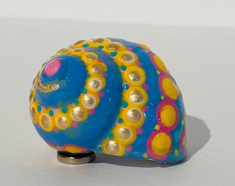 Hand-painted snail shell blue with small colorful dots