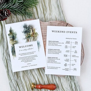 GAIA Forest Wedding Itinerary Template for Guest, Mountain Wedding Weekend Itinerary Template, Woodland Wedding Welcome Card Template