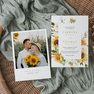 MARISOL Invitación de boda de girasol rústico, invitación de boda de verano, descarga de plantilla de invitación de boda rústica, invitación de boda floral