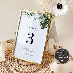 Tropical Wedding Table Numbers, Table Numbers Wedding Template Digital, Printable Table Numbers Wedding, Beach Wedding Table Numbers