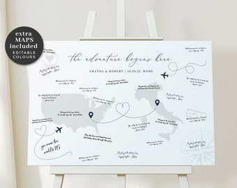 Travel Wedding Guest Book Sign Template, Map Wedding Guest Book Alternative Sign, Our Adventures Sign, Destination Wedding Sign Template