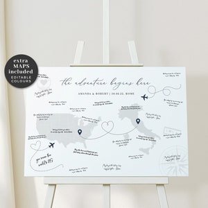 Travel Wedding Guest Book Sign Template, Map Wedding Guest Book Alternative Sign, Our Adventures Sign, Destination Wedding Sign Template