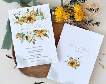 Rustic Wedding Invitation with Sunflowers, Sunflowers Wedding Invitation Template, Printable Wedding Invitation, Wedding Invitation Download