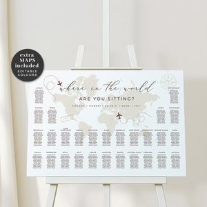 Where in The World Are You Sitting, Travel Theme Seating Chart Wedding, Horizontal Seating Chart Template, Printable Seating Chart Map,