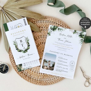 Passport Invitation for Wedding, Tropical Wedding Invitation Suite, Travel Theme Wedding Invitation, Beach Wedding Invitation Template