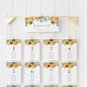 IVY Sunflower Seating Chart Cards Wedding, Rustic Seating Chart Wedding Template, Seating Chart Template Cards, Wedding Table Seating Cards