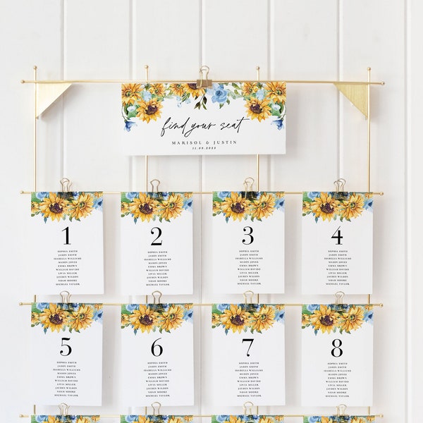 IVY Sunflower Seating Chart Cards Wedding, Rustic Seating Chart Wedding Template, Seating Chart Template Cards, Wedding Table Seating Cards