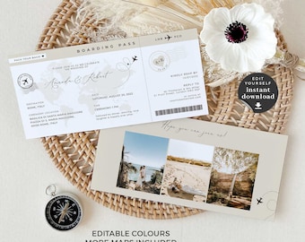 Sofia | Boarding Pass Wedding Invitation Template, Boarding Pass Template, Destination Wedding Invitation, Boarding Pass Invitation Template