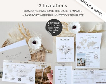 SOFIA Destination Wedding Invitation Template Bundle Download, Passport Wedding Invitation Printable, Boarding Pass Save the Date Template
