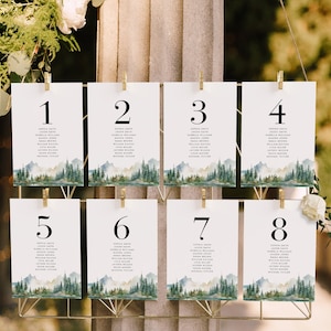 ARNA Mountain Wedding Seating Chart Card Template, Seating Cards Template, Seating Chart Cards Wedding, Wedding Table Seating Template