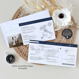 Sofia Boarding Ticket Invitation Template, Boarding Pass Template, Destination Wedding Invitation, Ticket Wedding Invitation, Ticket Invite