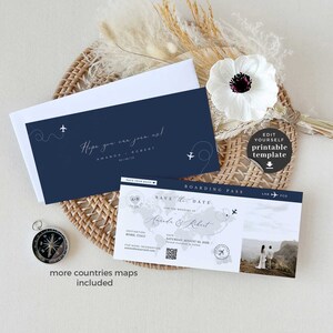 Sofia | Save The Date Destination Wedding, Ticket Invite, Save The Date Boarding Pass Template, Boarding Ticket Invitation Template