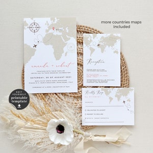 Sofia | destination wedding invitations with rsvp, diy wedding invitations kits, travel theme wedding invitation suites, world map invite