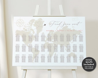 Sofia | Destination Wedding Seating Chart Template, Map Seating Plan, Horizontal Seating Chart Template Wedding, Travel Wedding Seating Plan