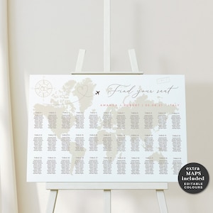 Sofia | Destination Wedding Seating Chart Template, Map Seating Plan, Horizontal Seating Chart Template Wedding, Travel Wedding Seating Plan