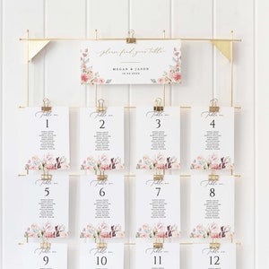 Fiorella | seating chart wedding, seating chart, floral wedding seating plan, wedding seating chart template, pink wedding seating cards