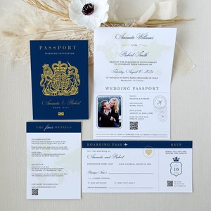 SOFIA Destination Wedding Invitation Passport GB, Uk Passport Wedding Invitation Printable, Travel Theme Wedding Invitation Template Navy