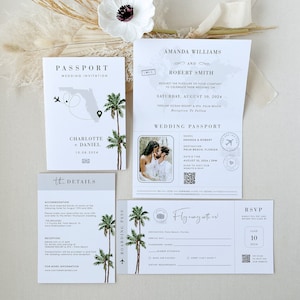 Destination Wedding Invitation Suite Template, Tropical Wedding Invitation Suite, Palm Tree Wedding Invitation, Beach Wedding Invitation Set