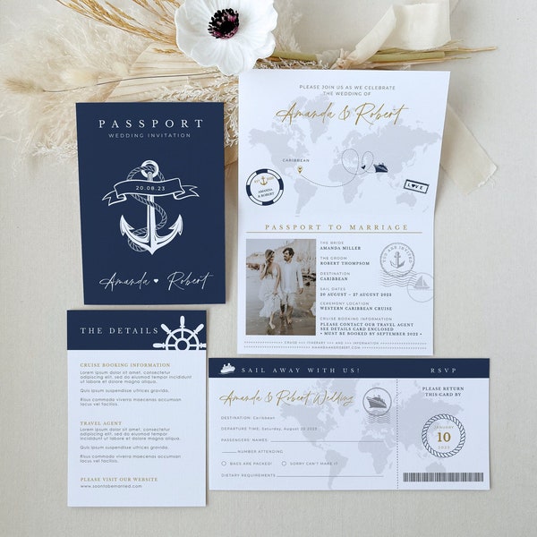 Nautical Wedding Invitation Template, Cruise Wedding Invitation, Destination Wedding Invitation Nautical, Passport Wedding Invitation