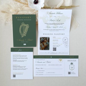 Sofia | Sage Green Passport Wedding Invitation Template, Ireland Wedding Invitation Destination, Irish Passport Wedding Invitation Printable