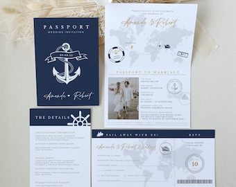 Nautical Wedding Invitation Template, Cruise Wedding Invitation, Destination Wedding Invitation Nautical, Passport Wedding Invitation