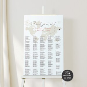 Sofia | Alphabetical Seating Chart Wedding, Travel Seating Chart Wedding Template Alphabetical, Map Wedding Seating Chart Sign Template