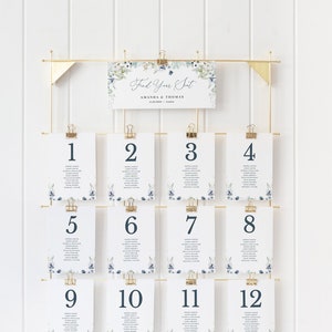 BIANCA Winter Wedding Seating Chart Card Template, Dusty Blue Wedding Seating Plan, Dusty Blue Wedding Seating Chart, Table Seating Cards