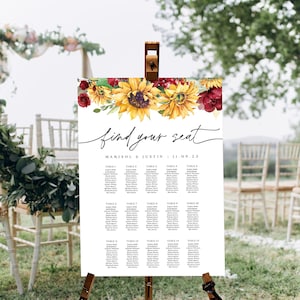 RUBY Rustic Seating Chart Wedding Template, Sunflower Wedding Seating Chart, Floral Seating Chart Wedding Rustic, Find Your Seat Sign