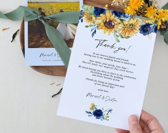 IVY Sunflower Thank You Card for Wedding, Wedding Thank You Cards with Photo, Printable Thank You Card Sunflower, Wedding Thank You Note