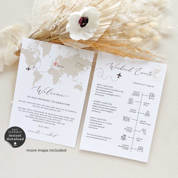 Sofia | Destination Wedding Itinerary Template, Wedding Weekend Itinerary Template, Wedding Welcome Letter And Itinerary Template