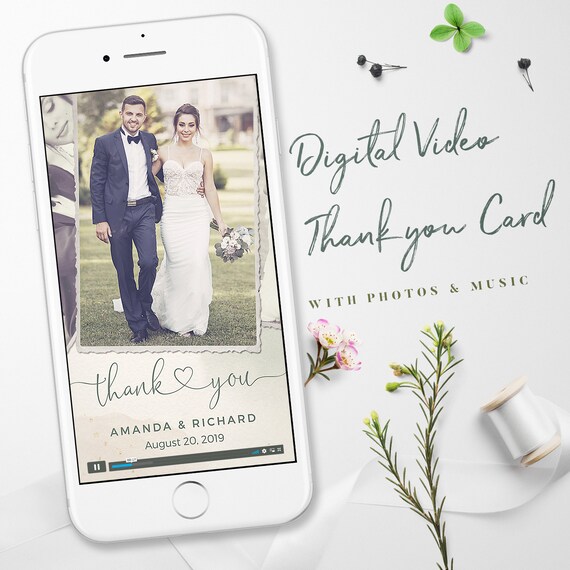 Digital Wedding Thank You Cards With Photo Rustic Thank You Etsy