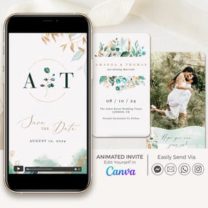 Emerald Green Save the Date Video Template, Elegant Save the Date Video Invitation Template Digital, Video Save the Date Emerald Green Gold