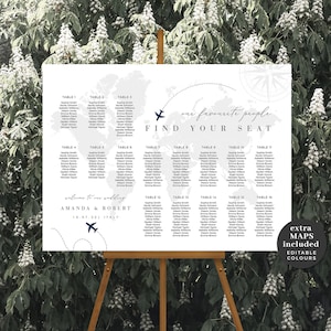 Our Favourite People Seating Chart, Travel Wedding Seating Plan Template, World Map Seating Chart for 300 Guests, Printable Seating Chart