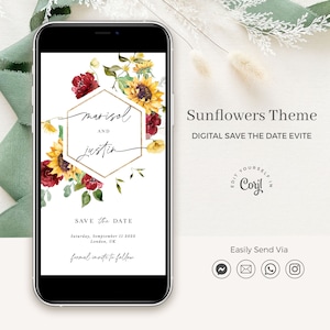 RUBY Rustic Save the Date Template Download, Sunflower Save the Date Digital Download, Electronic Save the Date Template, Fall Save the Date