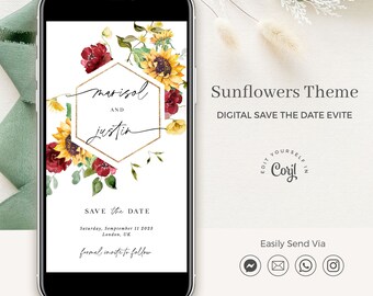 RUBY Rustic Save the Date Template Download, Sunflower Save the Date Digital Download, Electronic Save the Date Template, Fall Save the Date