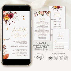 AMBRA Autumn Wedding Invitation Template, Digital Wedding Invitation Download, Fall Wedding Invitation Template, Burnt Orange Wedding Invite
