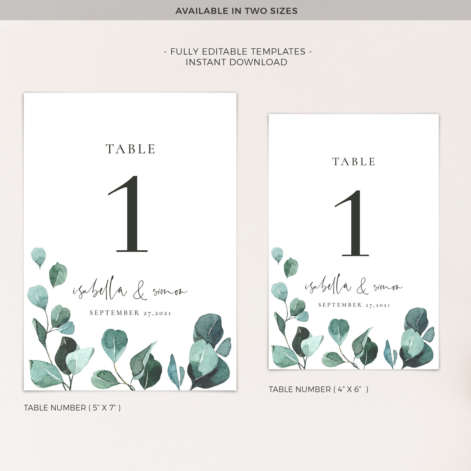 LUISA Rustic Wedding Table Numbers Template, Greenery Table Number ...