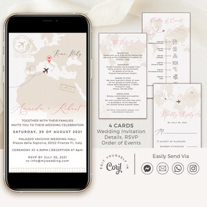 Sofia Travel Theme Wedding Invitation Template, Electronic Invitations, Destination Wedding Invitation Evite, World Map Digital Invitations